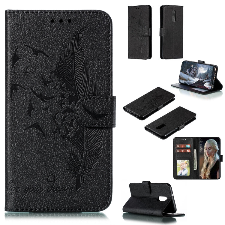 Feather Pattern Litchi Texture Horizontal Flip Leather Case with Wallet & Holder & Card Slots