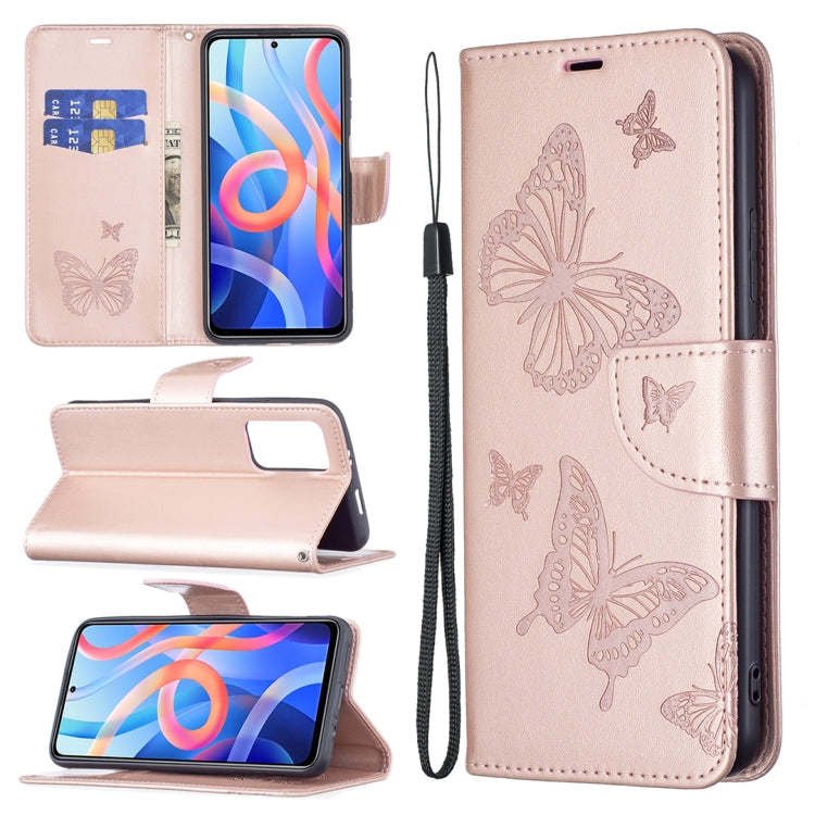 Two Butterflies Embossing Pattern Horizontal Flip Leather Phone Case with Holder & Card Slot & Wallet & Lanyard, For Xiaomi Redmi Note 11 5G