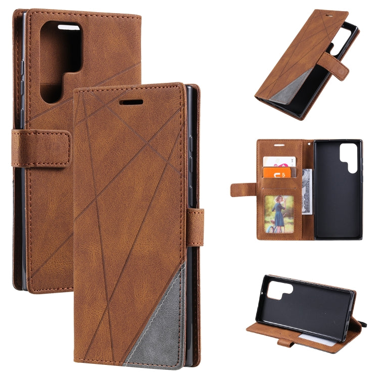 Skin Feel Splicing Horizontal Flip Leather Phone Case, For Samsung Galaxy S22 Ultra 5G