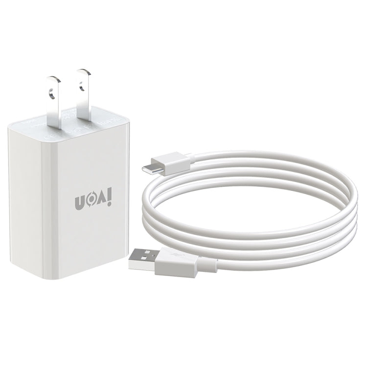 IVON AD-33 2 in 1 2.1A Single USB Port Travel Charger + 1m USB to USB-C / Type-C Data Cable Set,, EU Plug, US Plug