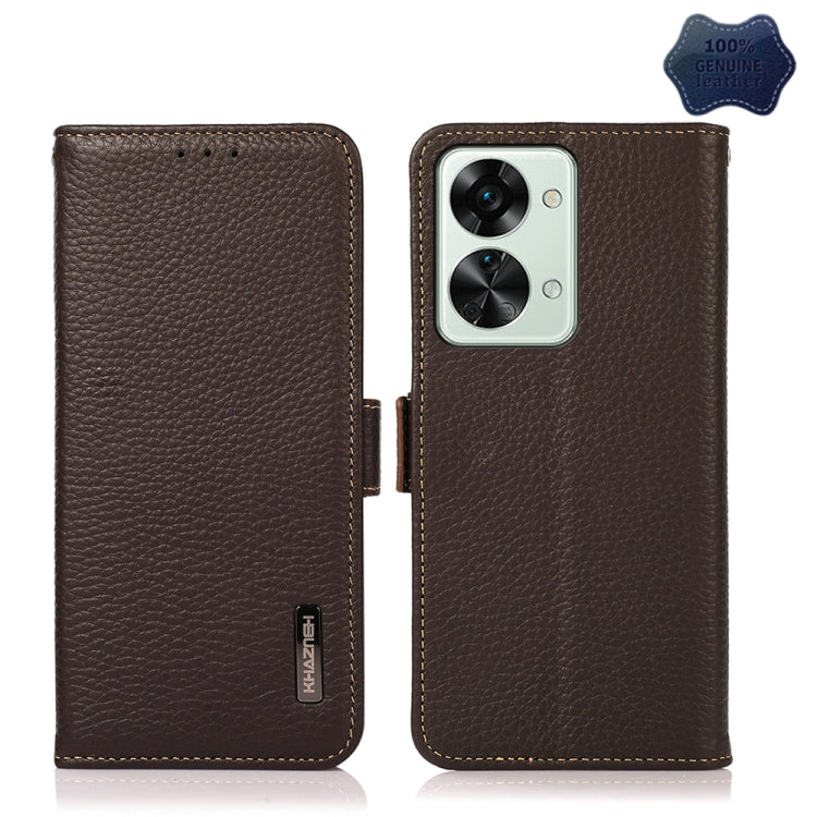 KHAZNEH Litchi Texture RFID Genuine Leather Phone Case, For OnePlus Nord 2T 5G