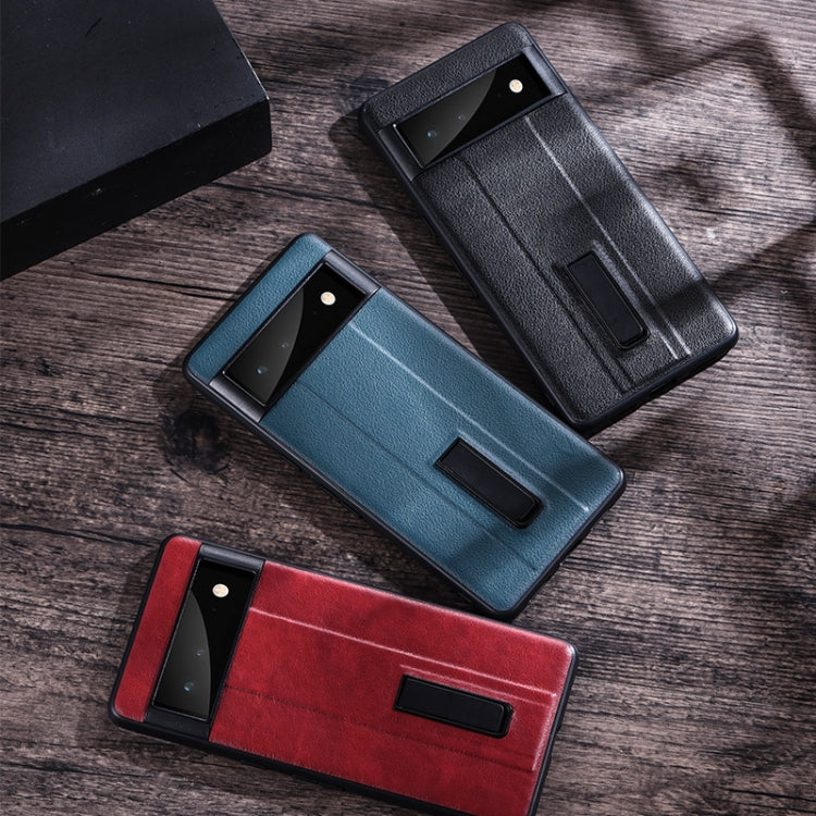 PC + Leather Texture Protective Phone Case with Metal Holder, For Google Pixel 6 Pro