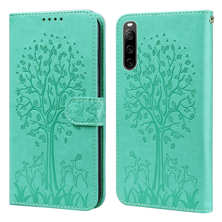 Tree & Deer Pattern Pressed Flip Leather Phone Case, For Xiaomi Redmi 10A, For Sony Xperia 10 IV