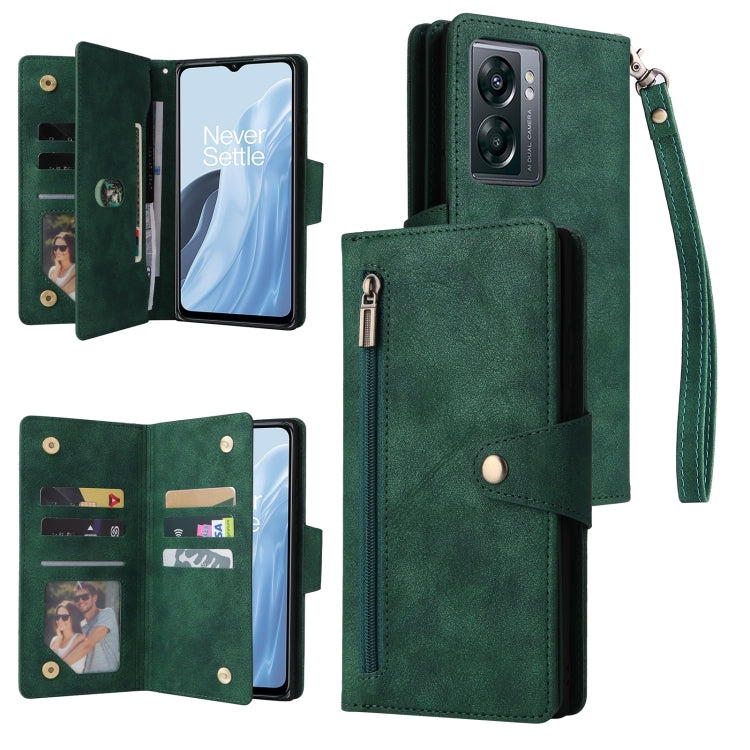 Rivet Buckle 9 Cards Three Fold Leather Phone Case, For Samsung Galaxy A14 5G, For OnePlus N300