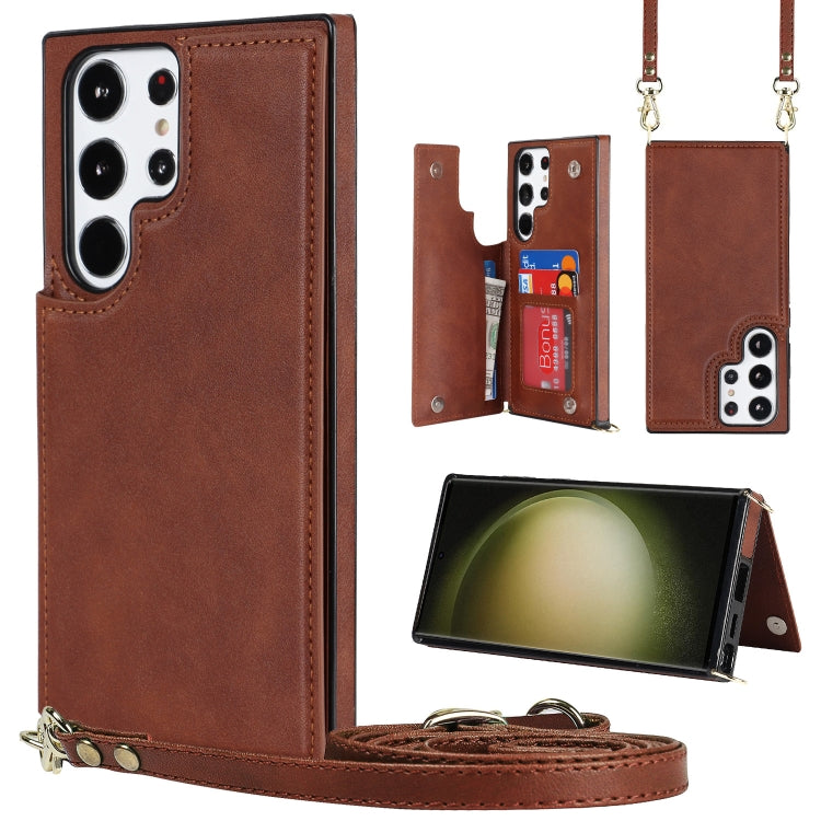 Cross-body Square Double Buckle Flip Card Bag TPU+PU Case, For Samsung Galaxy S23 5G, For Samsung Galaxy S23+ 5G, For Samsung Galaxy S23 Ultra 5G