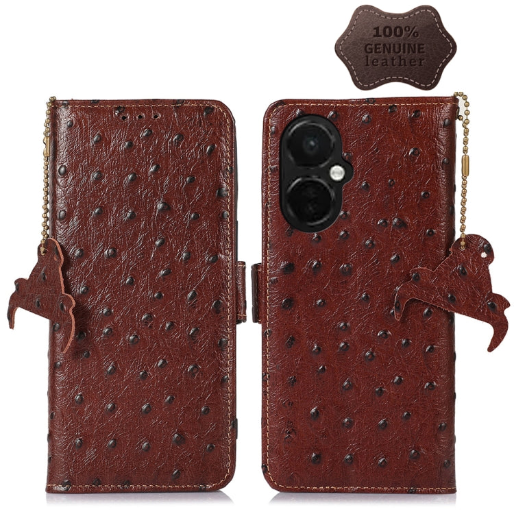 For OnePlus Nord CE 3 Lite Ostrich Pattern Genuine Leather RFID Phone Case, For OnePlus Nord CE 3 Lite