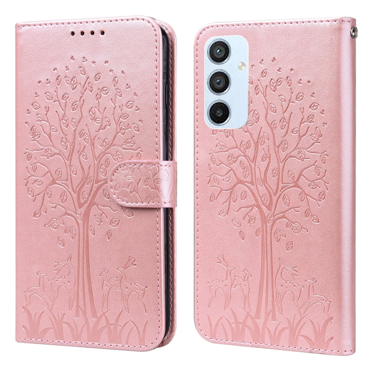 Tree & Deer Pattern Pressed Printing Horizontal Flip Leather Phone Case, For Samsung Galaxy A34 5G, For Samsung Galaxy A54 5G