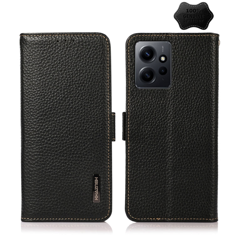 KHAZNEH Side-Magnetic Litchi Genuine Leather RFID Phone Case, For Google Pixel 7A, For Xiaomi Redmi Note 12 4G Global