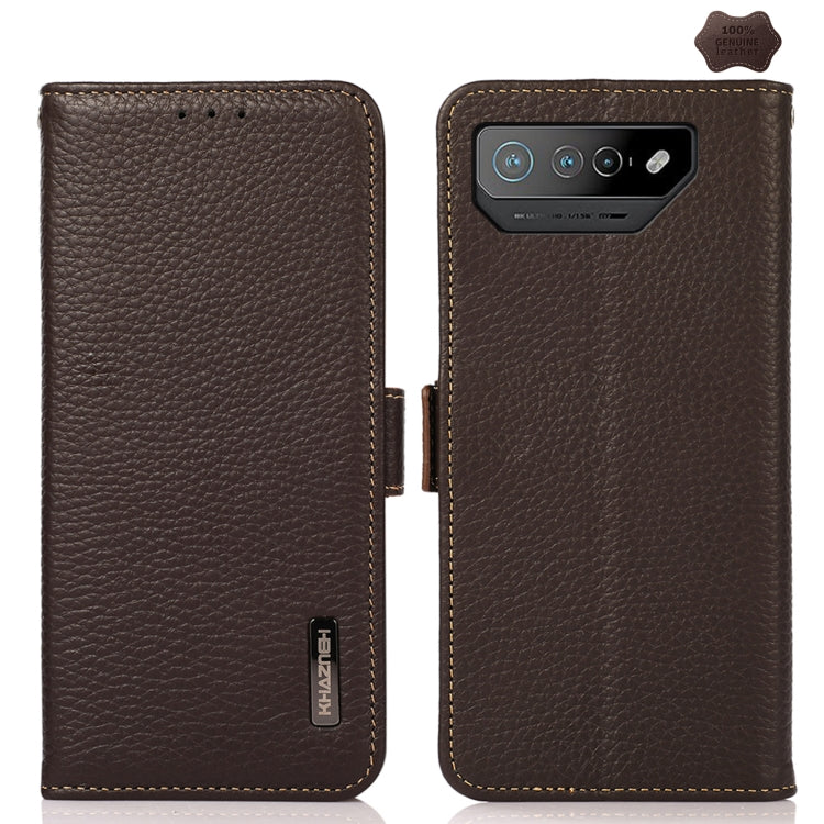 KHAZNEH Side-Magnetic Litchi Genuine Leather RFID Phone Case, For Xiaomi 13 Ultra, For Asus ROG Phone 7