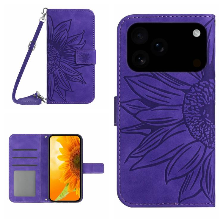 Skin Feel Sun Flower Embossed Flip Leather Phone Case with Lanyard, For iPhone 18 Pro / 17 Pro, For iPhone 18 Pro Max / 17 Pro Max
