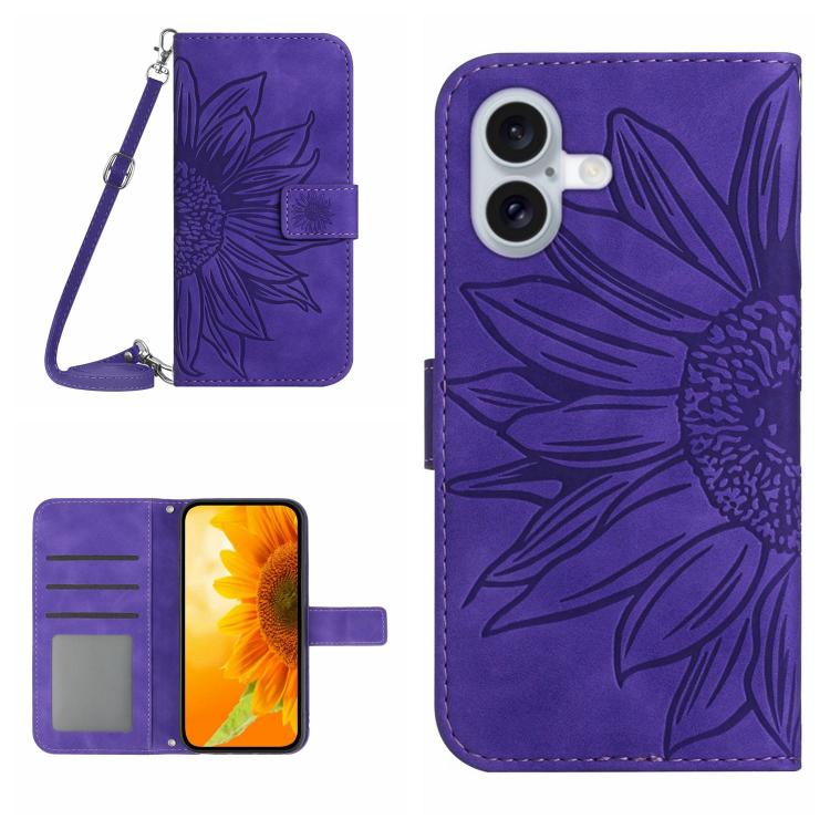 Skin Feel Sun Flower Embossed Flip Leather Phone Case with Lanyard, For iPhone 17e / 16e, For iPhone 17