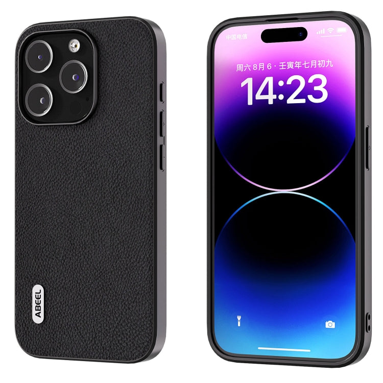 ABEEL Genuine Leather + PC Litchi Texture Phone Case, For iPhone 16 Pro Max, For iPhone 16 Pro, For iPhone 16 Plus, For iPhone 16, For iPhone 15 Pro Max, For iPhone 15 Pro