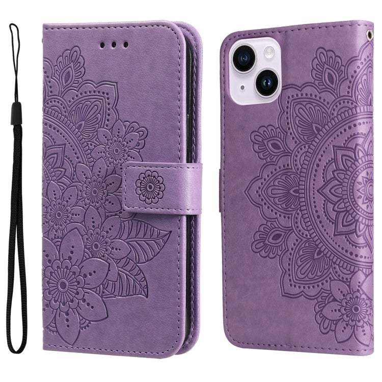 Seven-petal Flowers Embossing Leather Phone Case, For iPhone 16, For iPhone 15 Pro Max, For iPhone 15 Pro, For iPhone 15 Plus