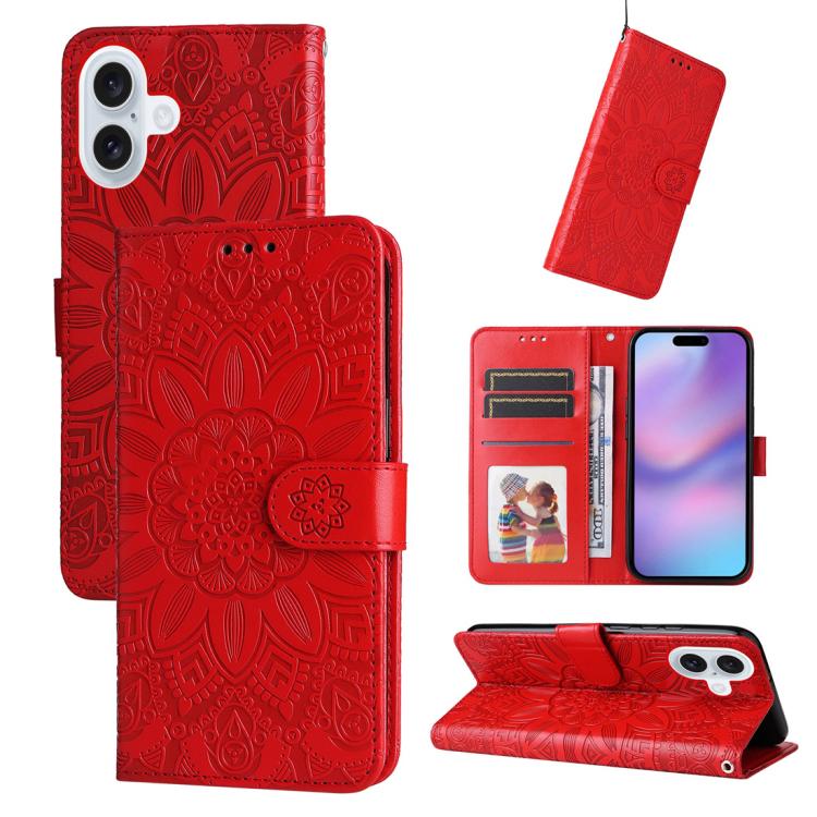 Embossed Sunflower Leather Phone Case, For iPhone 18 Pro / 17 Pro, For iPhone 18 Pro Max / 17 Pro Max, For iPhone 17e / 16e, For iPhone 17