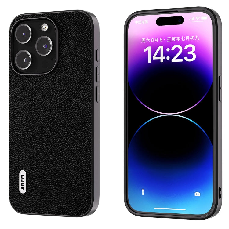 ABEEL Black Edge Genuine Leather Mino Phone Case, For iPhone 15 Plus, For iPhone 15, For iPhone 14 Plus, For iPhone 14, For iPhone 14 Pro, For iPhone 14 Pro Max