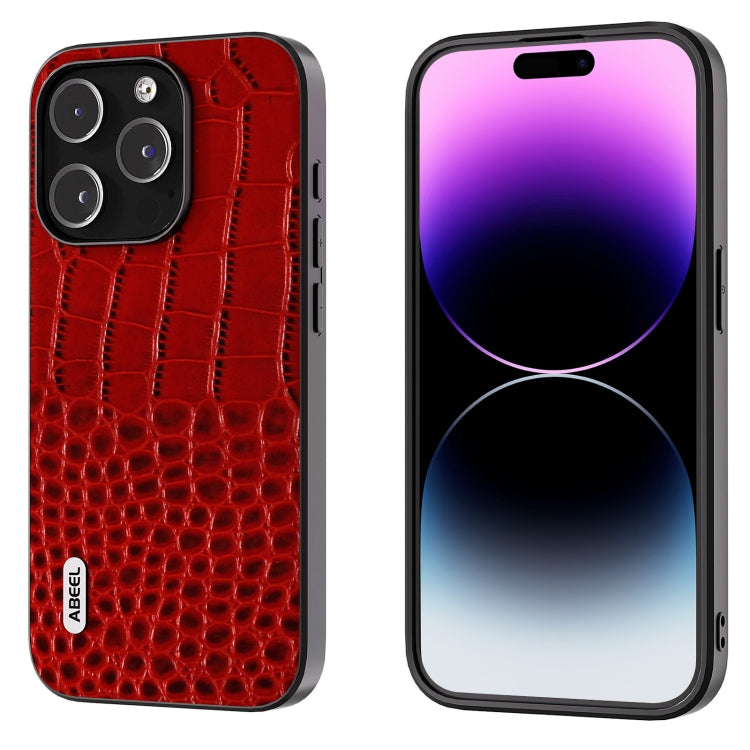 ABEEL Genuine Leather Crocodile Pattern Black Edge Phone Case, For iPhone 16 Pro Max, For iPhone 16 Pro, For iPhone 16 Plus, For iPhone 16, For iPhone 15 Pro Max, For iPhone 15 Pro