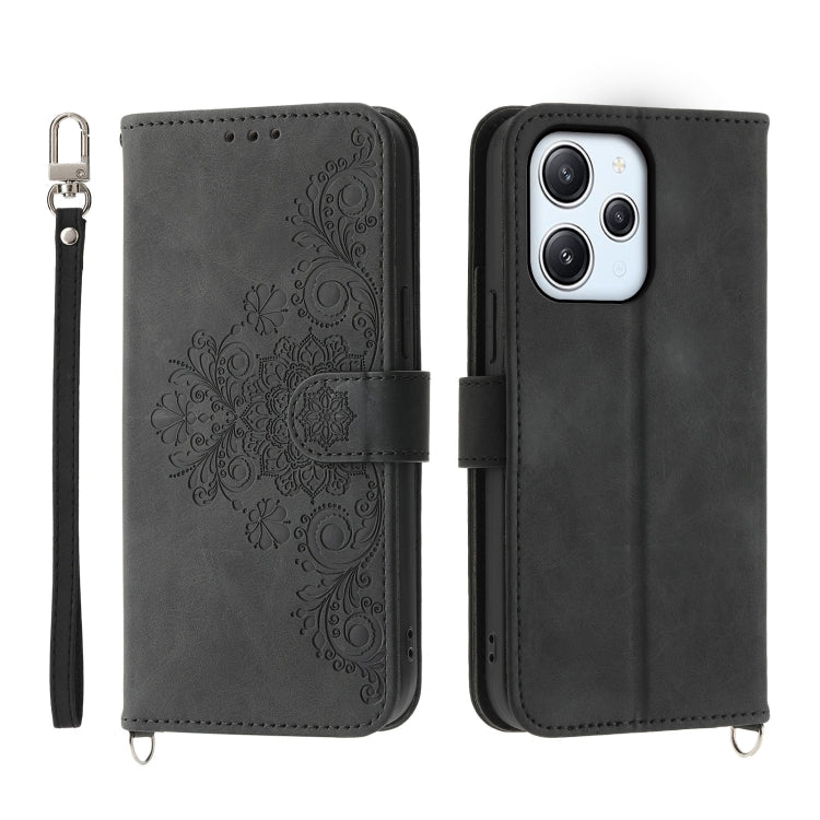 Skin-feel Flowers Embossed Wallet Leather Phone Case
