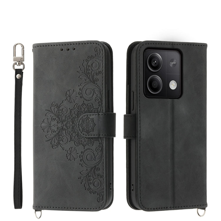 Skin-feel Flowers Embossed Wallet Leather Phone Case