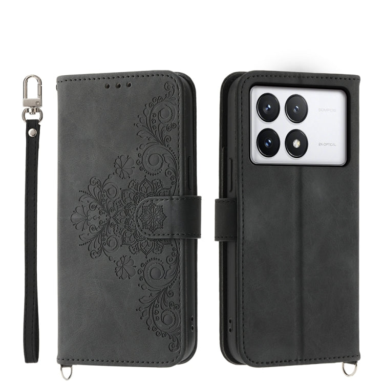 Skin-feel Flowers Embossed Wallet Leather Phone Case