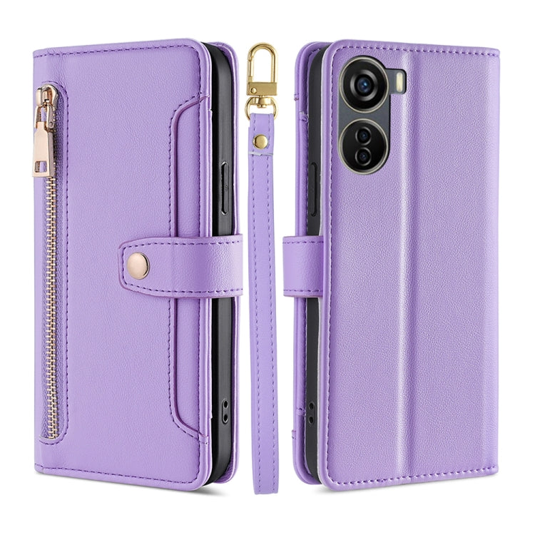 Sheep Texture Cross-body Zipper Wallet Leather Phone Case, For ZTE Axon 40 Lite