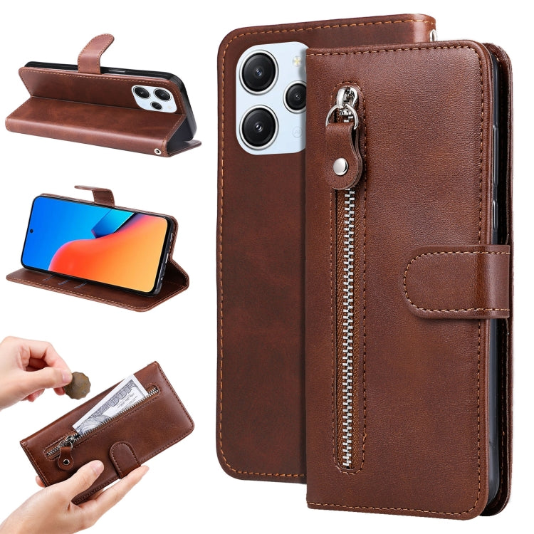 Fashion Calf Texture Zipper Leather Phone Case, For Xiaomi Redmi 12 4G