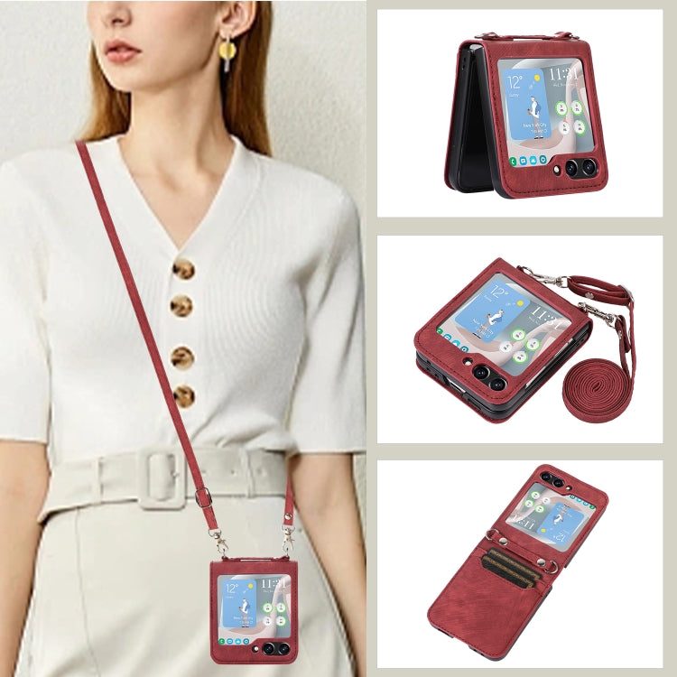Horizontal Flip Leather Phone Case with Long Lanyard, For Samsung Galaxy Z Fold5, For Samsung Galaxy Z Flip5