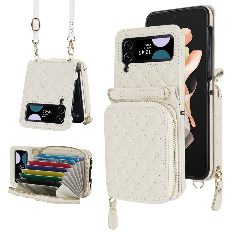Rhombic Texture Card Bag Phone Case with Dual Lanyard, For Samsung Galaxy Z Flip6 / Flip7 FE, For Samsung Galaxy Z Flip5, For Samsung Galaxy Z Flip4