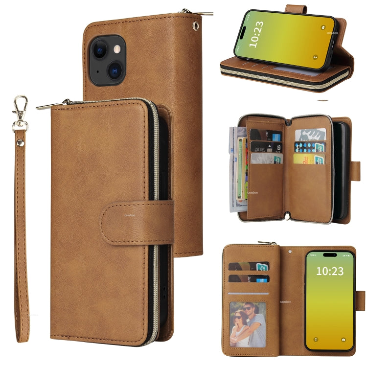 9 Card Slots Zipper Wallet Bag Leather Phone Case, For iPhone 16, For iPhone 15 Pro Max, For iPhone 15 Pro, For iPhone 15 Plus