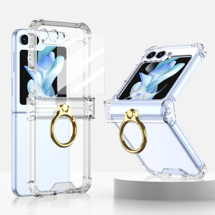 Gkk Airbag Hinge Silicone Phone Case with Ring Holder & Tempered Film, For Samsung Galaxy Z Flip5