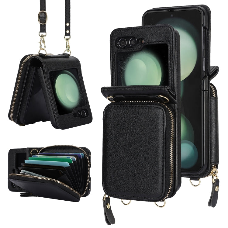 Long and Short Lanyard Zipper Card Slot Foldable Phone Case, For Samsung Galaxy Z Flip6 / Flip7 FE, For Samsung Galaxy Z Flip5