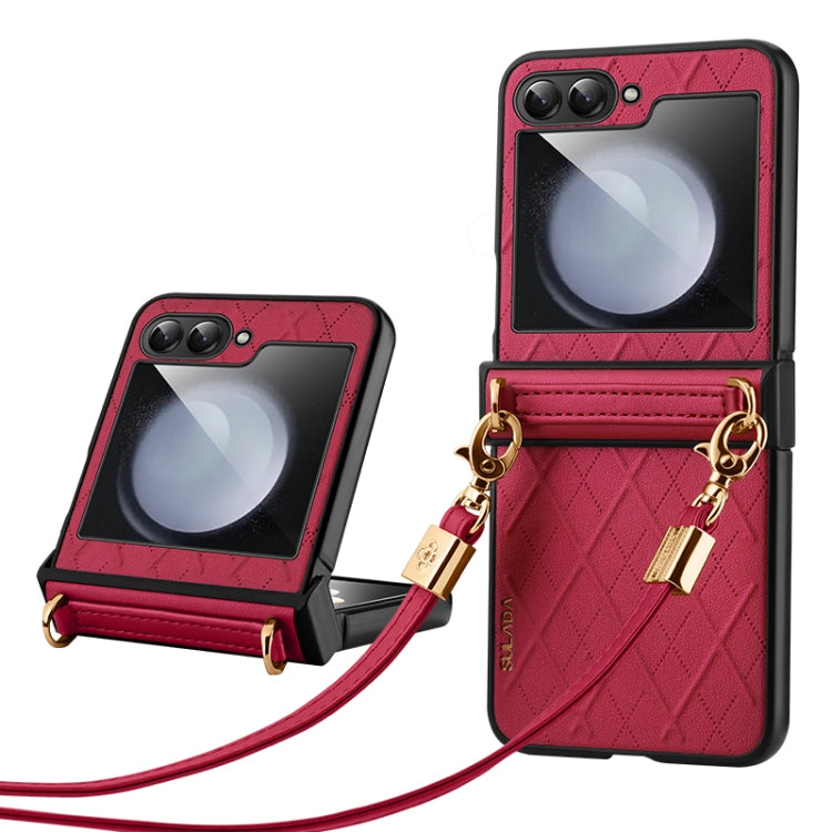 SULADA Elegant Rhombic Texture Folding Phone Case with Lanyard, For Samsung Galaxy Z Flip6 / Flip7 FE, For Samsung Galaxy Z Flip5, For Samsung Galaxy Z Flip4, For Samsung Galaxy Z Flip3 5G
