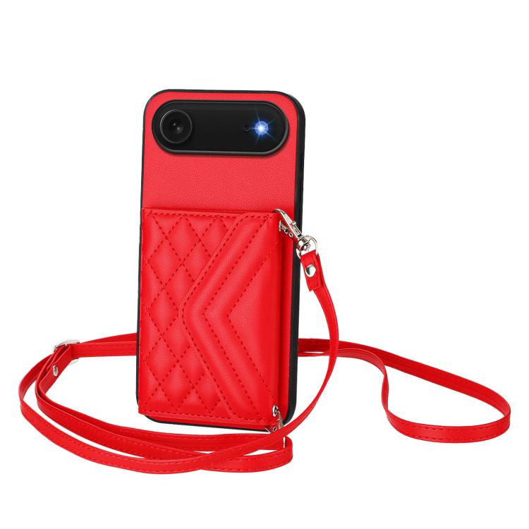 Rhombic Texture Card Bag RFID Phone Case with Long Lanyard, For iPhone 18 Pro / 17 Pro, For iPhone 18 Pro Max / 17 Pro Max, For iPhone 17, For iPhone Air