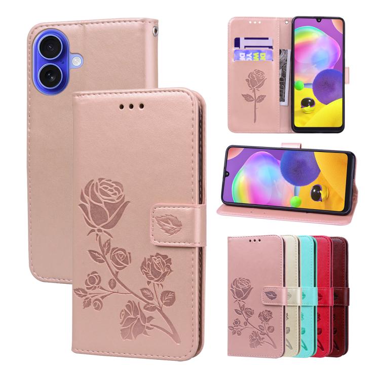 Rose Embossed Flip PU Leather Phone Case, For iPhone 17e / 16e, For iPhone 17 Pro Max, For iPhone 17 Pro, For iPhone 17