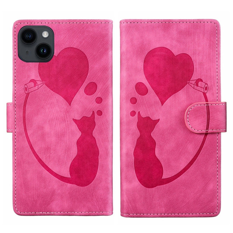 Pen Heart Cat Embossed Leather Phone Case, For iPhone 7 / 8 / SE 2022, For iPhone 13 Pro Max, For iPhone 13 Pro, For iPhone 13