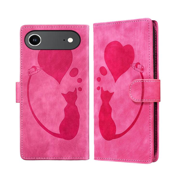Pen Heart Cat Embossed Leather Phone Case, For iPhone 18 Pro / 17 Pro, For iPhone 18 Pro Max / 17 Pro Max, For iPhone 17, For iPhone 17 Air