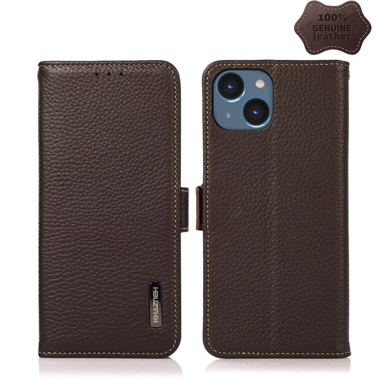KHAZNEH Side-Magnetic Litchi Genuine Leather RFID Phone Case, For iPhone 15 Pro Max, For iPhone 15 Pro, For iPhone 15 Plus, For iPhone 15