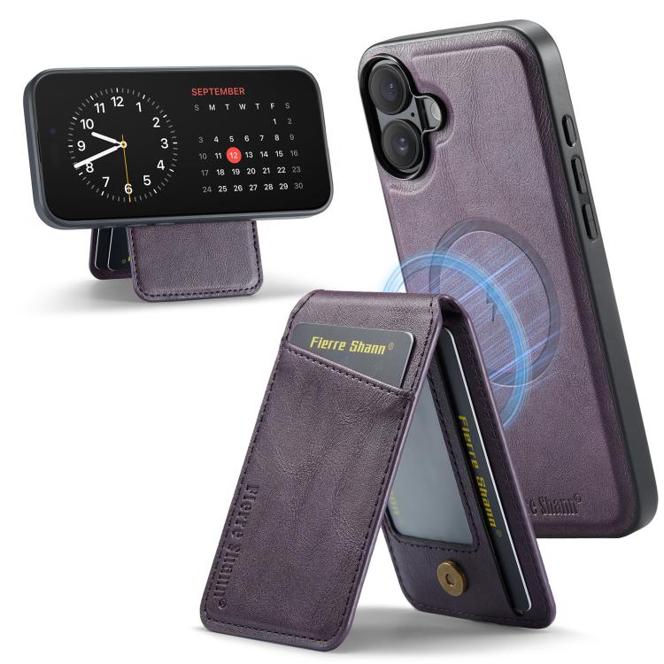 Fierre Shann Cowhide Vertical Flip Magnetic Card Holder Phone Case, For iPhone 17e / 16e, For iPhone 17 Pro Max, For iPhone 17 Pro, For iPhone 17