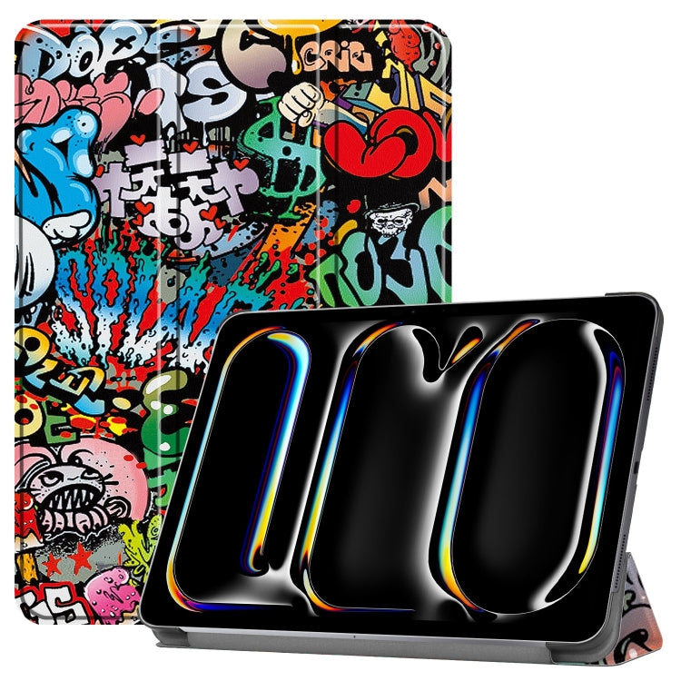 Custer Painted 3-Fold Holder Smart Leather Tablet Case, For iPad Air 13 2026 / 2025 / 2024, For iPad Pro 13 2025 / 2024