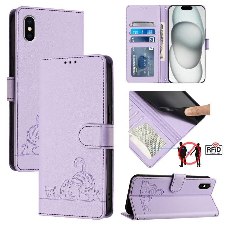 Cat Rat Embossed Pattern RFID Leather Phone Case with Lanyard