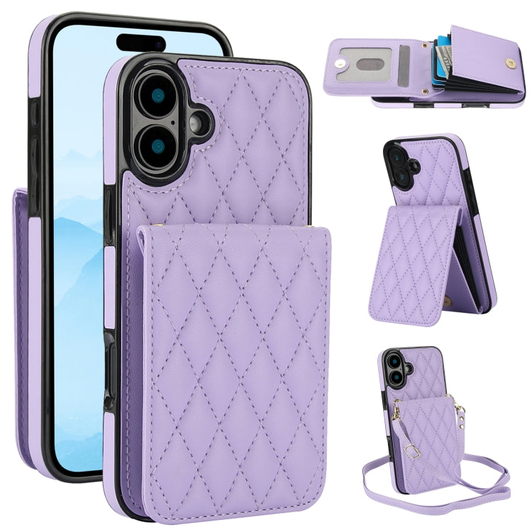YM015 Crossbody Rhombic Card Bag RFID Phone Case, For iPhone Air, For iPhone 16 Pro Max, For iPhone 16 Pro, For iPhone 16 Plus