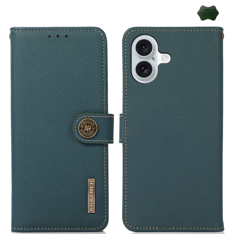 KHAZNEH Custer Genuine Leather RFID Phone Case, For iPhone 16e / 17e, For iPhone 17 Pro Max, For iPhone 17 Pro, For iPhone 17, For iPhone Air, For iPhone 16 Pro Max, For iPhone 16 Pro, For iPhone 16 Plus