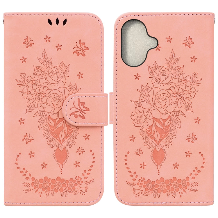 Butterfly Rose Embossed Leather Phone Case, For iPhone Air, For iPhone 16 Pro Max, For iPhone 16 Pro, For iPhone 16 Plus