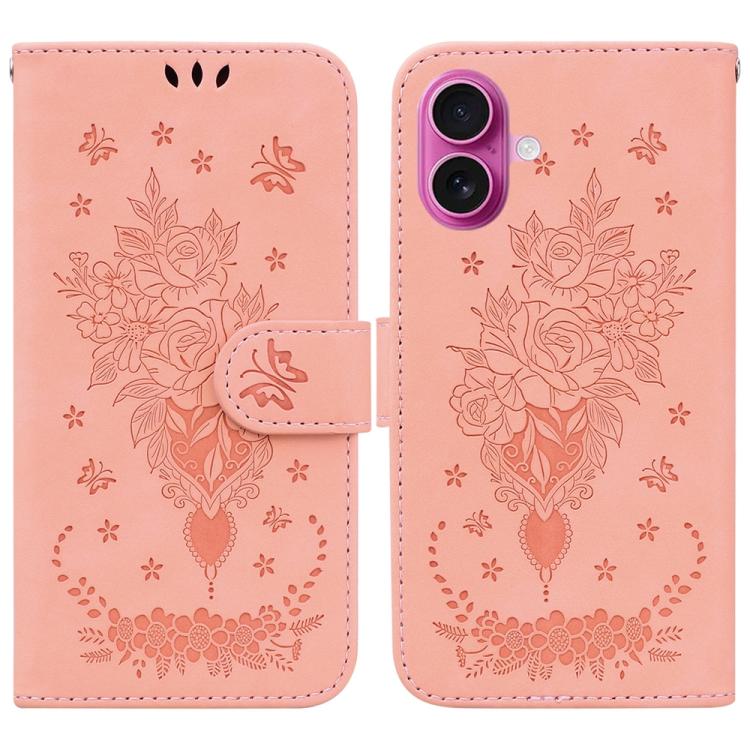 Butterfly Rose Embossed Leather Phone Case, For iPhone 17e / 16e, For iPhone 17 Pro Max, For iPhone 17 Pro, For iPhone 17