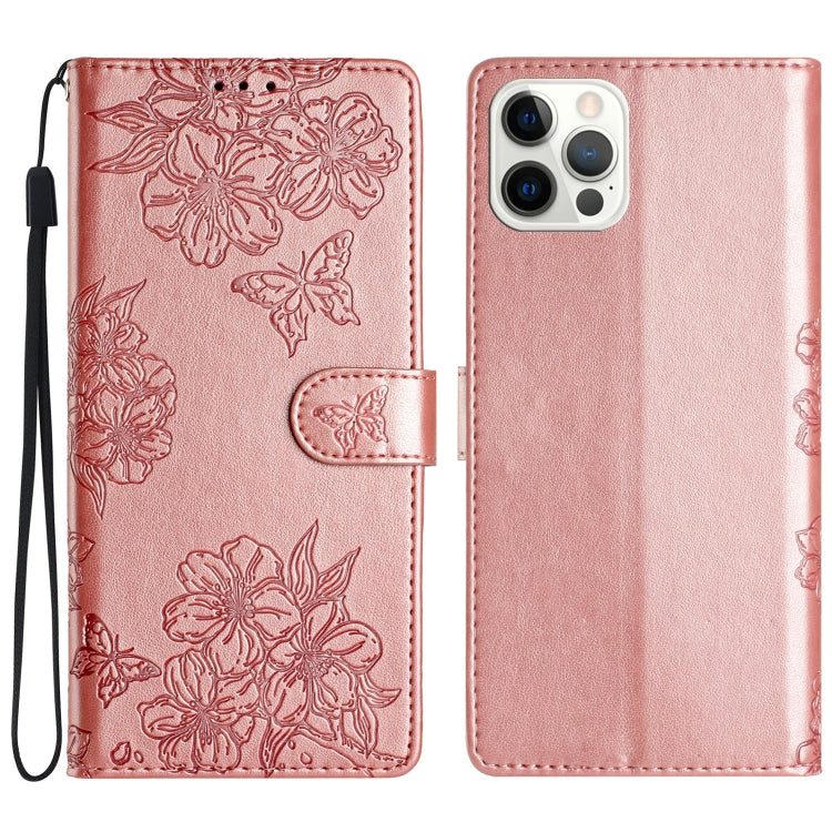 Cherry Blossom Butterfly Skin Feel Embossed PU Phone Case, For iPhone 17, For iPhone Air, For iPhone 16 Pro Max