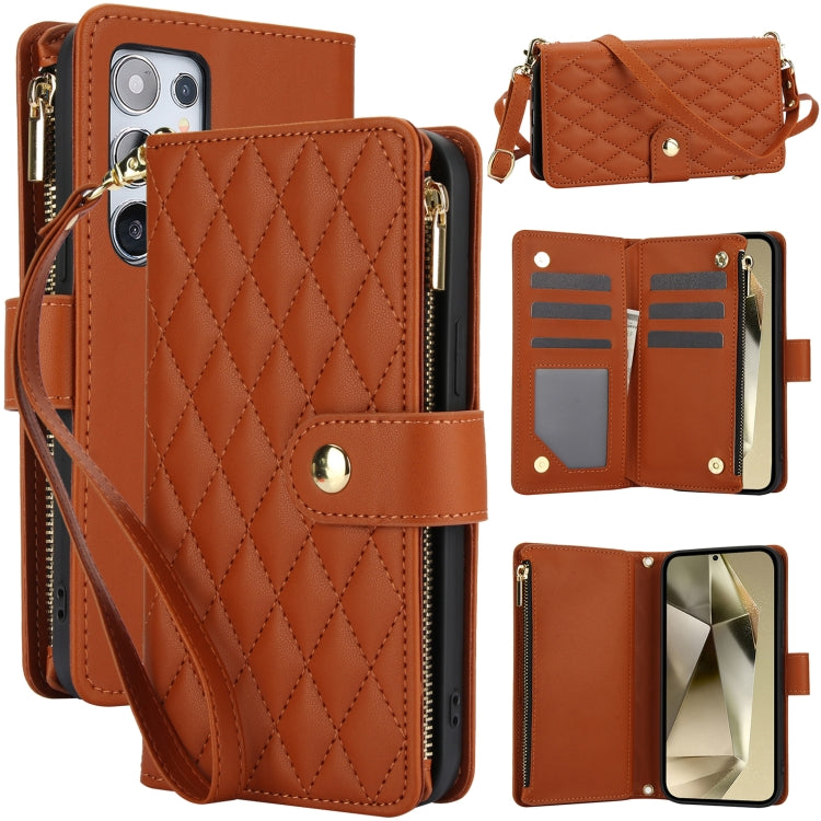YM016 Rhombic Zipper Card Wallet Leather Phone Case with Lanyard, For Samsung Galaxy S25 Ultra 5G, For Samsung Galaxy S24 FE 5G, For Samsung Galaxy S24 Ultra 5G