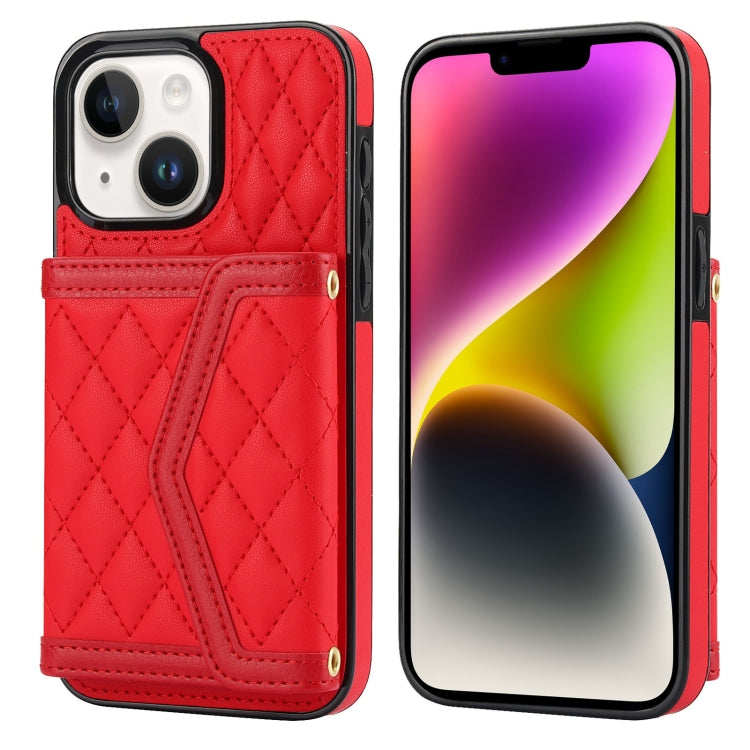 Splicing Rhombic Texture Card Bag Phone Case with Long Lanyard, For iPhone 16, For iPhone 15 Pro Max, For iPhone 15 Pro, For iPhone 14 Plus / 15 Plus