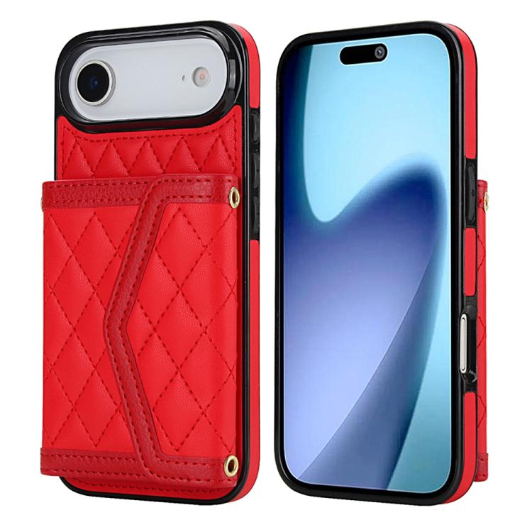 Splicing Rhombic Texture Card Bag Phone Case with Long Lanyard, For iPhone 17 Pro Max, For iPhone 17 Pro, For iPhone 17, For iPhone Air