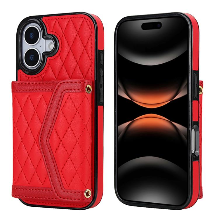 Splicing Rhombic Texture Card Bag Phone Case with Long Lanyard, For iPhone 18 Pro / 17 Pro, For iPhone 18 Pro Max / 17 Pro Max, For iPhone 17e / 16e, For iPhone 17