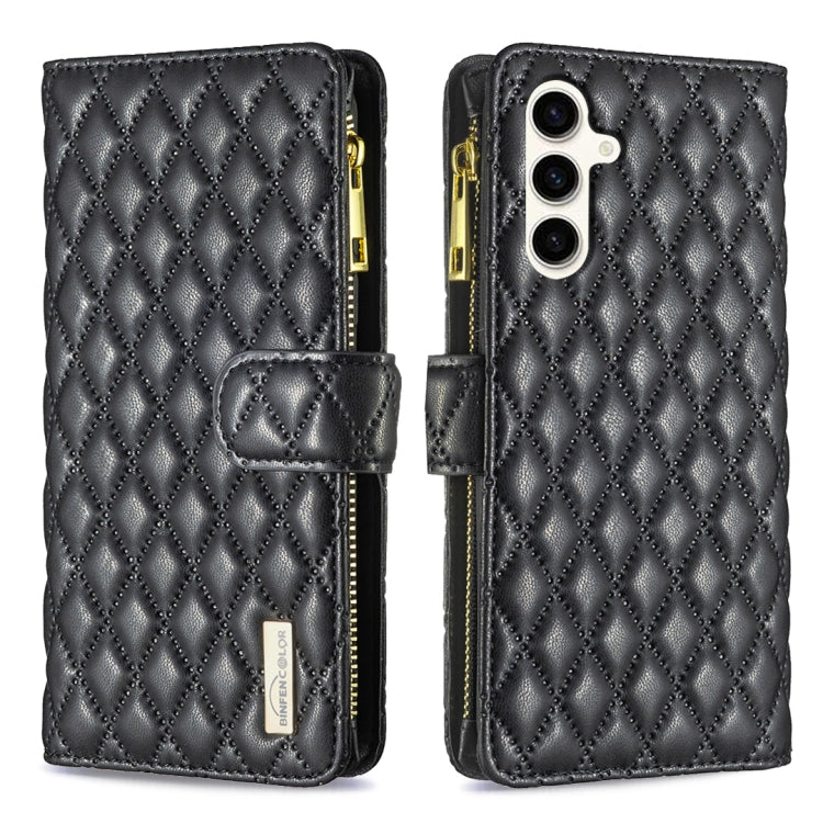 Diamond Lattice Zipper Wallet Leather Flip Phone Case, For Samsung Galaxy S24 FE 5G