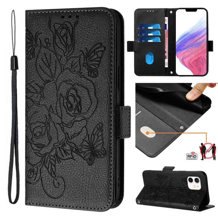 Embossed Rose RFID Anti-theft Leather Phone Case, For iPhone 13 mini, For iPhone 12 / 12 Pro, For iPhone 12 Pro Max, For iPhone 12 mini